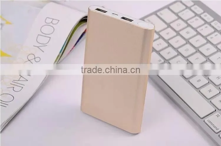 Slim design 10000mAh dual usb output mobile phone power bank charger with custom laser engraving logo and gift box package