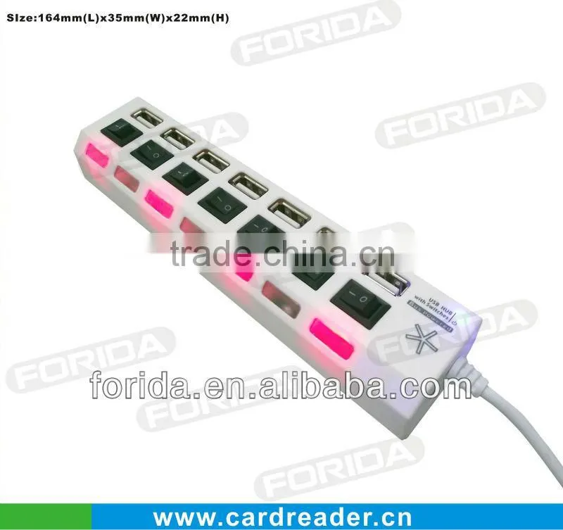 built-in cable and led indicates 7 Ports Hi-Speed USB 2.0 HUB