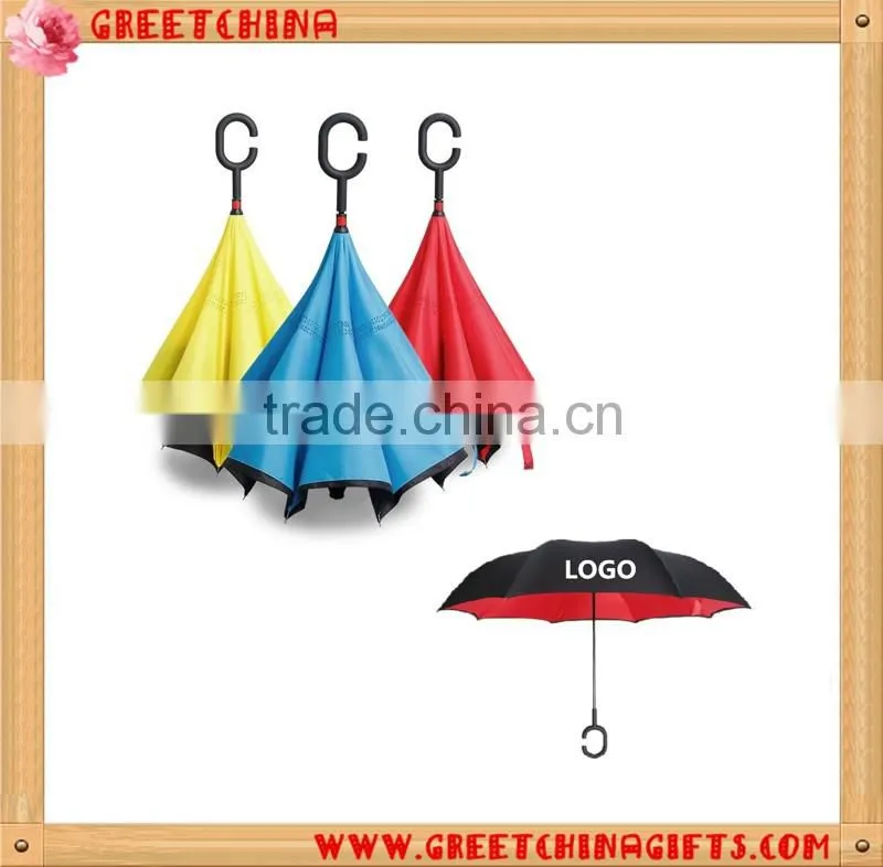 Windproof C-holder double layer upside down reverse umbrella for car