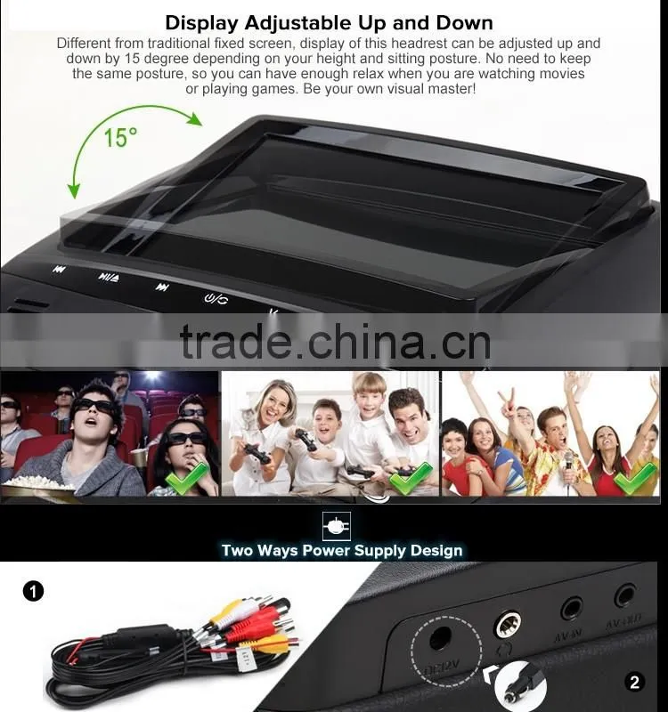 EONON L0290 7" HD Car Headrest Monitor with Built in DVD (Black Color)
