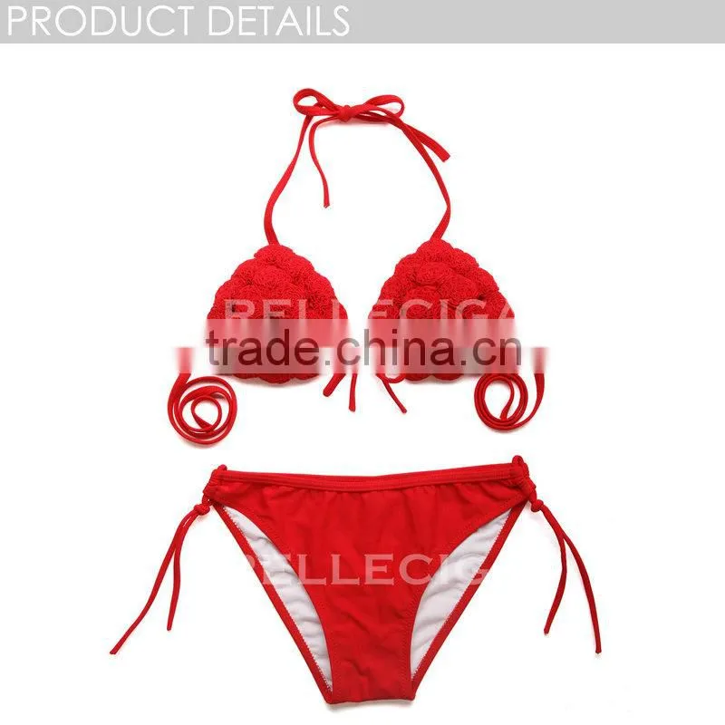 RELLECIGA 2016 Marianne Collection -Red 3D Blooming Flower Triangle Top Bikini Set with Moderate Push-up Molded Cups