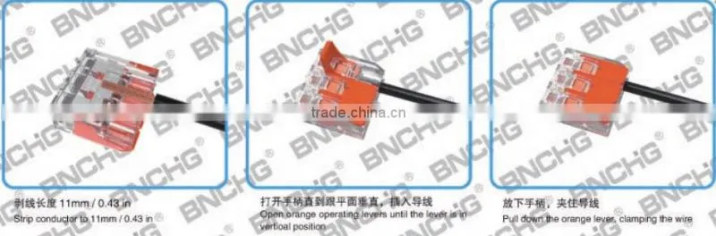 directly factory WAGO spring lever push fit reusable cable 3 wire connectors 32A Wago 221-413 replacement
