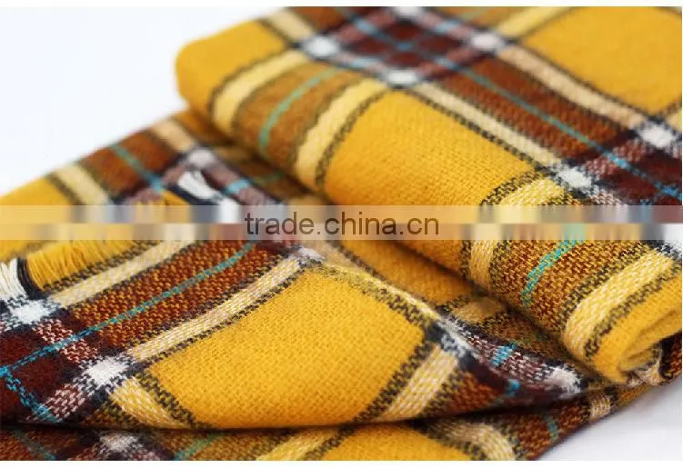 2015 Fashion wholesale yellow plaid cashmere winter scarf