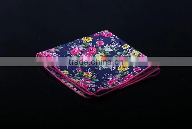 Fashion Flower Printed 100%Cotton Pocket Square Handkerchief