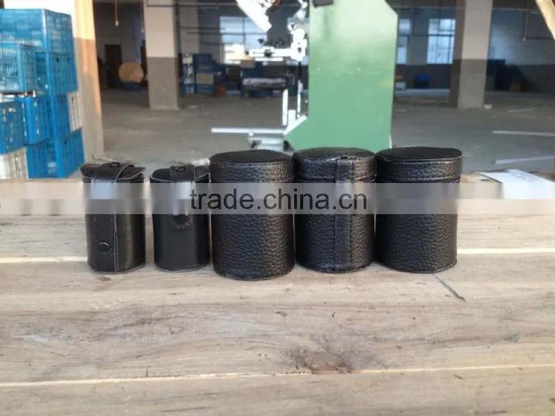 Stainless steel cup with leather wrapped and logo 4pcs in leather bag
