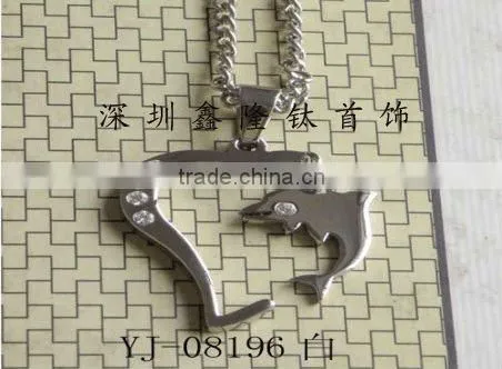 TC64 Stainless Steel Half Heart and Black Dolphin Pendant