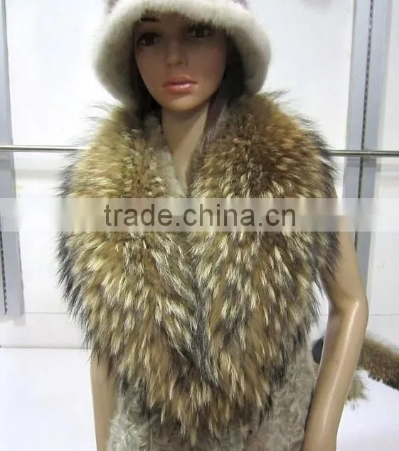 Winter warm hot sale big Raccoon Fur Collar Customized Plump Raccoon Fur Shawl Collar