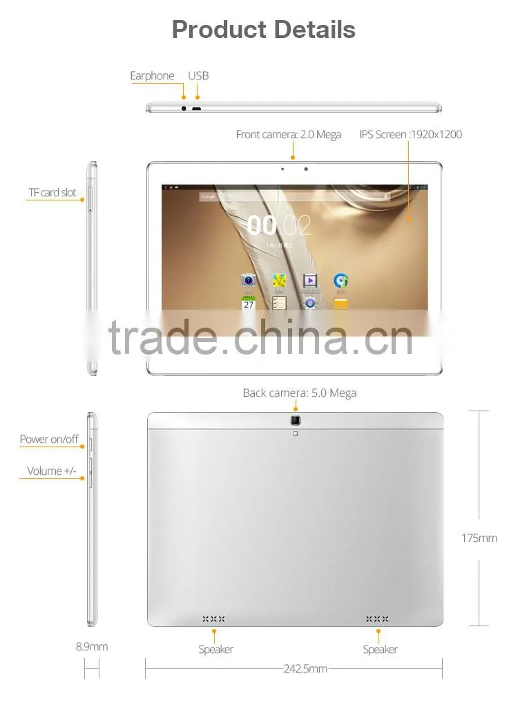 Newest private tablet pc 10 inch quad core wifi android 1G RAM 16G ROM 5M cameras 1280*800 IPS screen