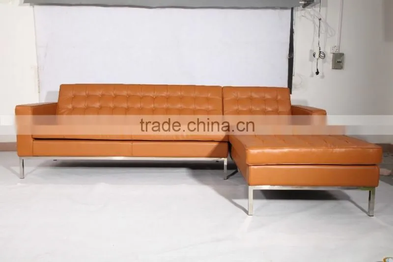 modern design leather florence knoll style corner sofa with chaise lounge