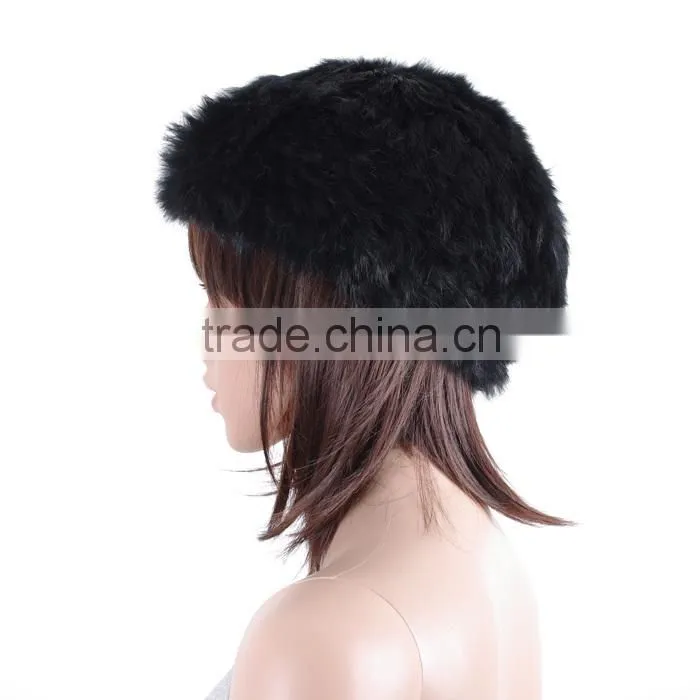 Women Winter Warm Real Fur Knitted Cap Rabbit Fur Hat
