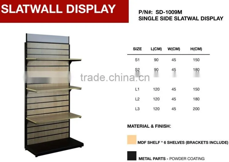 Floor Standing Maple MDF Slatwall Black Gondola Shelves