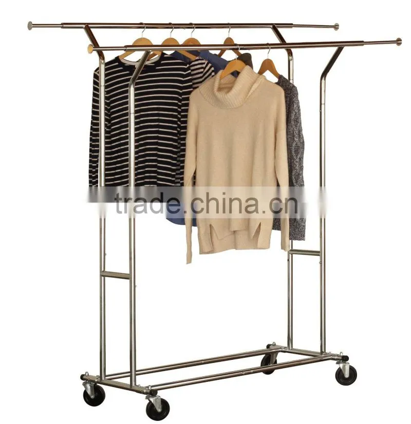 DecoBros Supreme Commercial Grade Double Rail Garment Rolling Rack, Chrome Finish