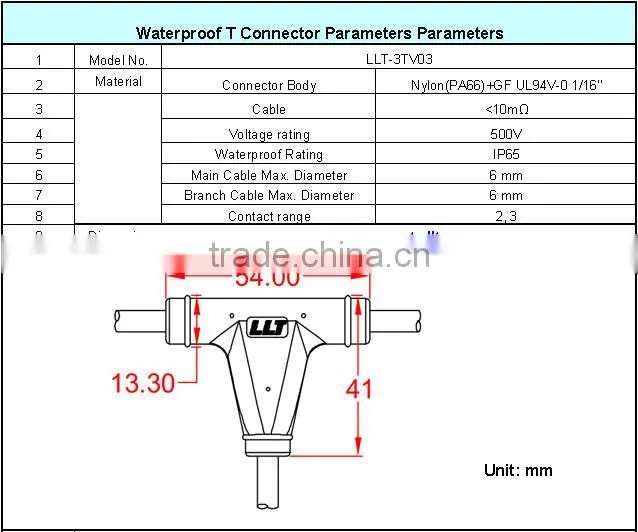 led lighting fitting T shape connector waterproof wire connector