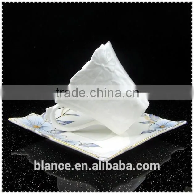 luxury ceramic Square cup with flower emboss