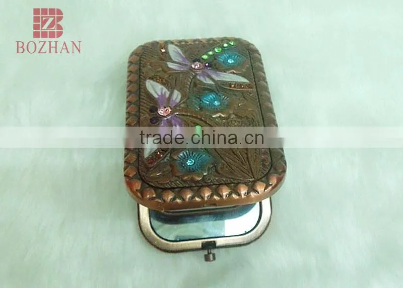 Good sale cosmetic rhinestone mirror/antique rhinestone promotional gift pocket mirror