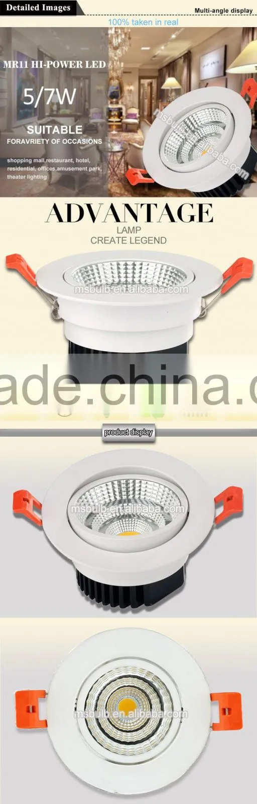 Recessed round led downlight 9w cob chip led spot downlight 110-240v