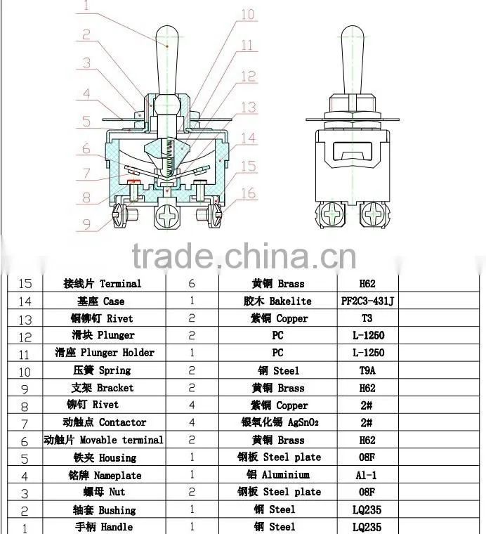 10A spdt momentary toggle switch,metal poles and handle toggle switch