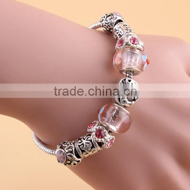 Fashionabe custom design european beads metal charm bracelets for women