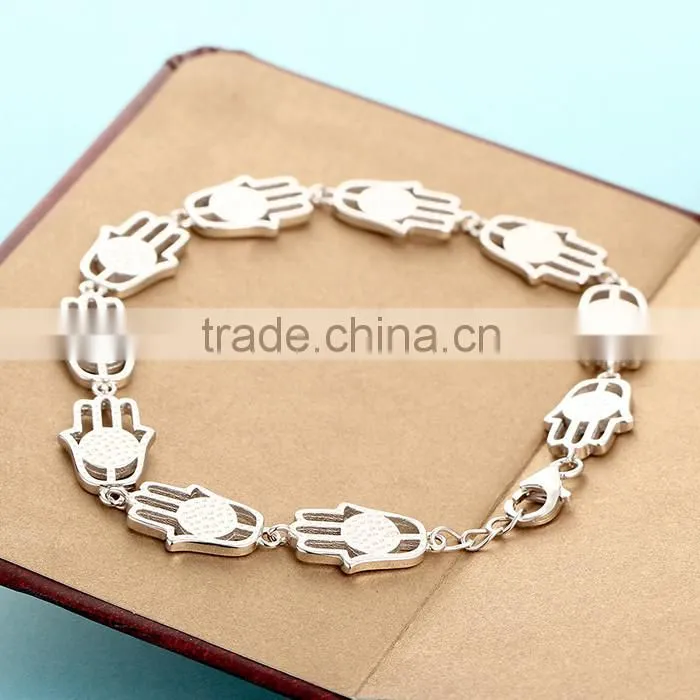 925 Sterling Silver Blue Opal Hamsa Hand Shape Bracelet SBI160W