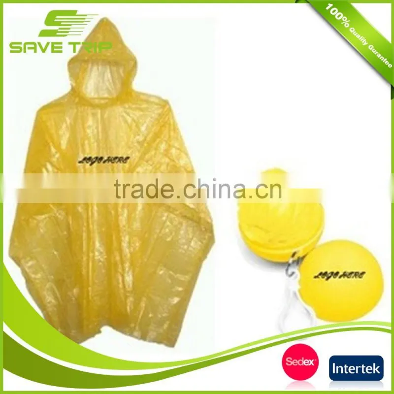 Printed LOGO Mini PE Plastic Rain Poncho Ball with Keyring