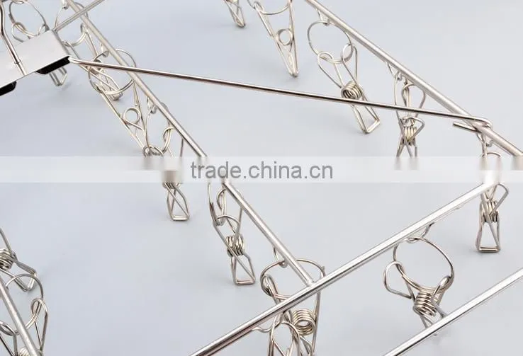 Clips Durable Fold Hanging Laundry Stainless Steel Clothes Drying Rack Hanger