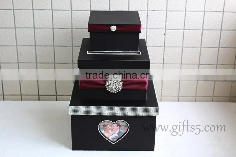Luxury black wedding card box with photo frame