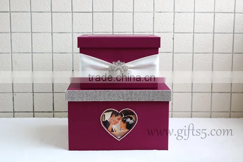 Elegant purple wedding card box with photo frame