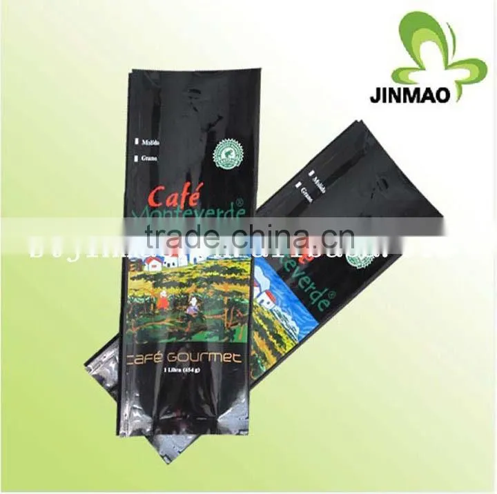 High food quality empty resealable coffee packaging bag with valve