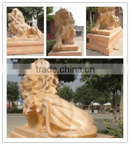 Life size marble lion sculpture