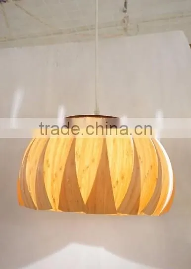 Modern Furniture Round Nature Wood Veneer Shade Pendant Lamp/Light