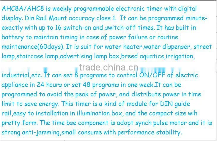 Weekly Digital Programmable Time Switch AHC8