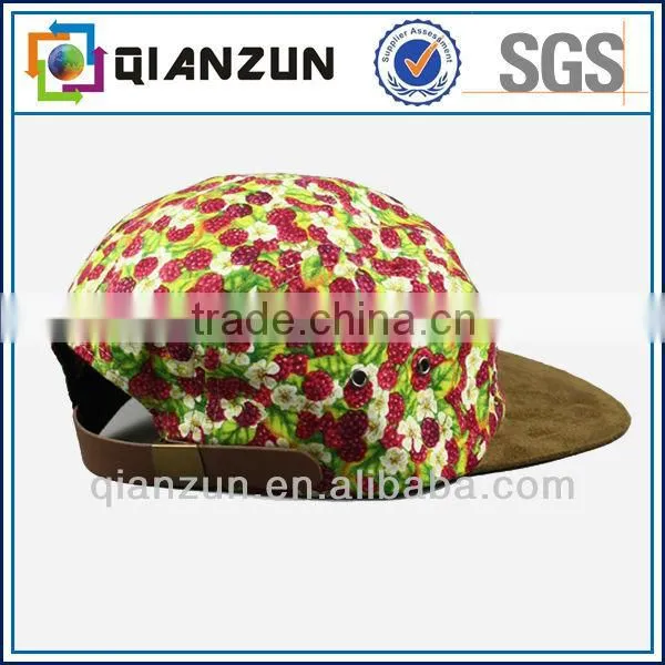 Custom Floral Pattern 5 Panels Flat Brim Cap