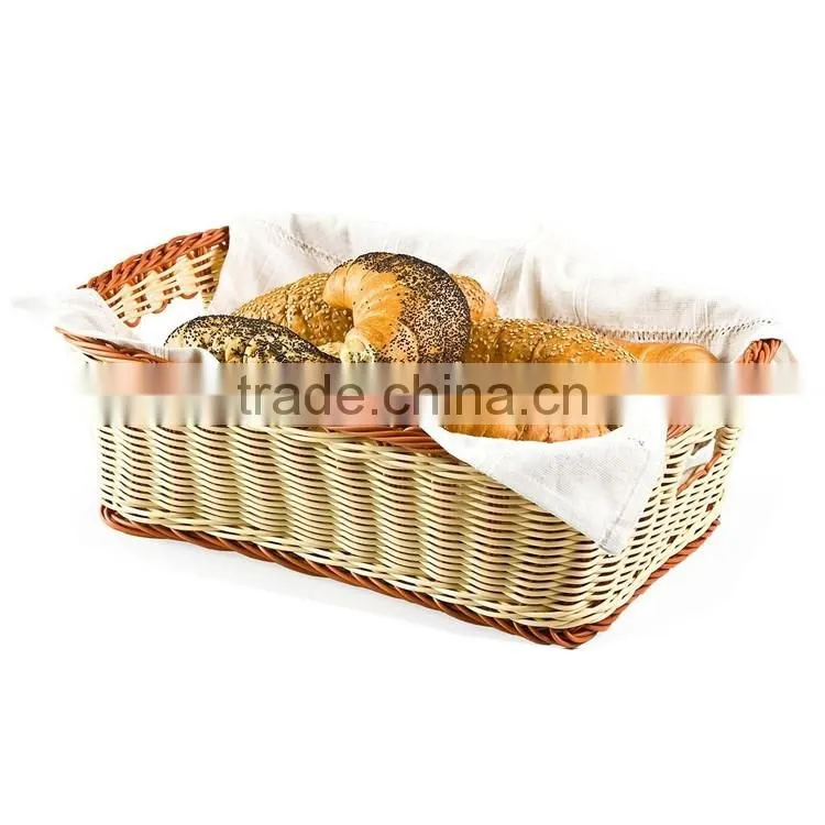 Classic and durable food grade plastic wicker hand woven bread basket for bakery display