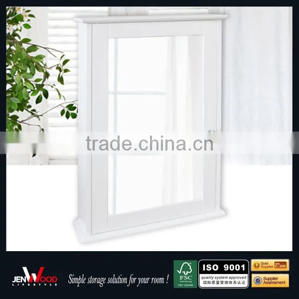 wall hanging white MDF with mirror over the toilet storage