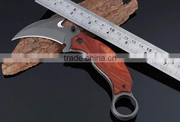 High Quality Outdoor Survival Wooden Handle Hunting Hook Knife