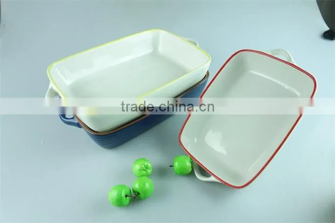 Colorful cute ceramic bakingdish rectangular baking dishes stoneware bakeware with handles