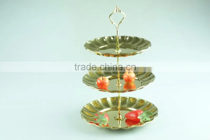 stainless steel metal flower plate salver metal decoration with 3 layer