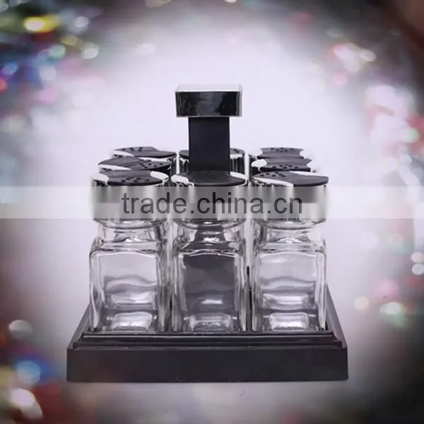 8pcs glass spice jar set with wooden rack
