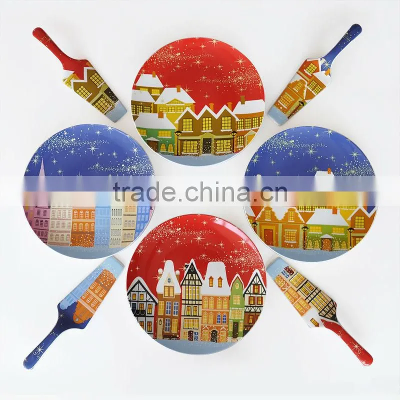 Porcelain Holiday Decorations Cake Plate with Server,Perfect designs for Celebration