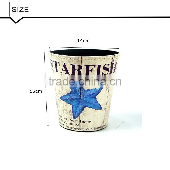 Eco-friendly Trash Can Faux Leather Open Top Standing Waste Bin