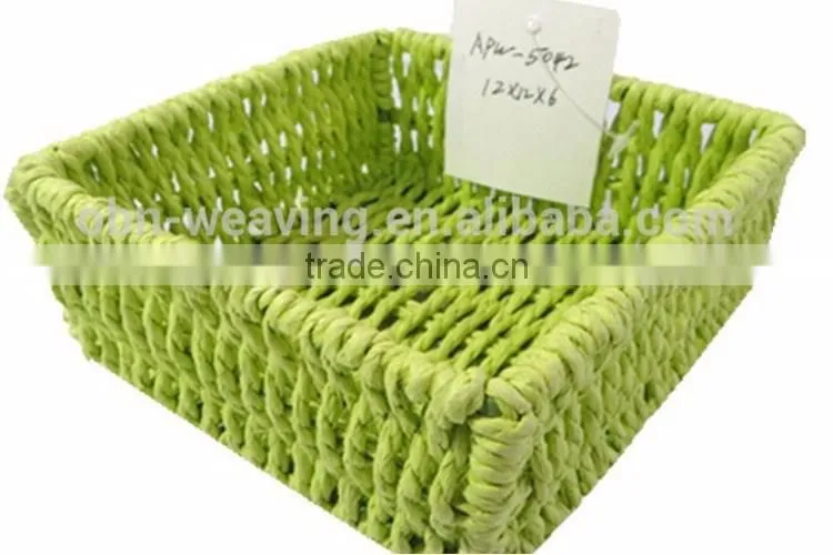 2017 new design graceful handmade paper rope material square hanging storage baskets