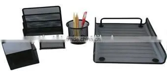 Multifunctional 6 Pieces Metal Mesh Office Set/file tray/office tray with wood bottom