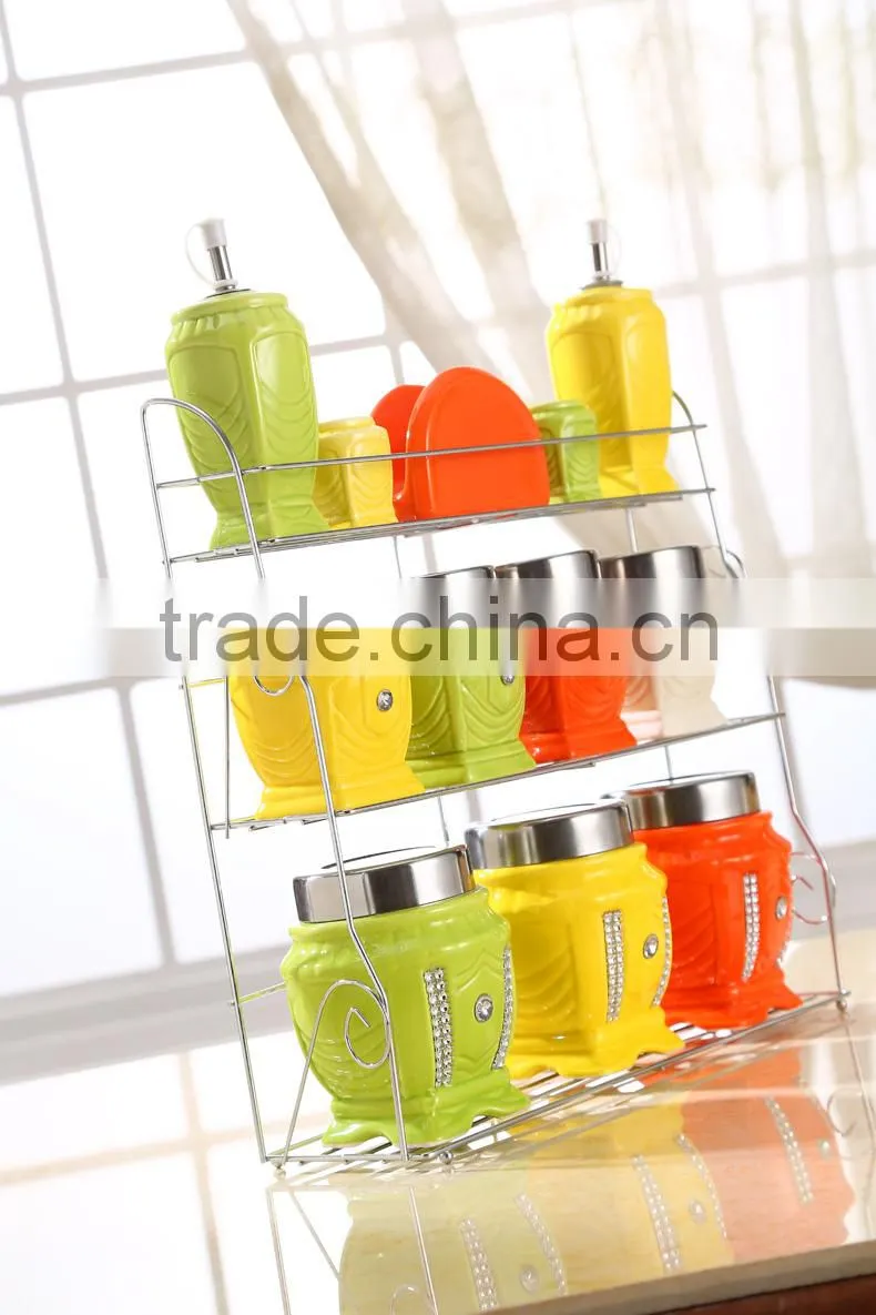 kitchenware ceramic jar with stainless steel stand