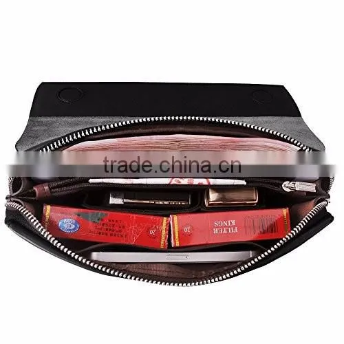 Mens Genuine Leather Big Clutch Bags Wristlet Handbag Organizer Wallet Business Checkbook High Capacity Soft Zipper Wallets