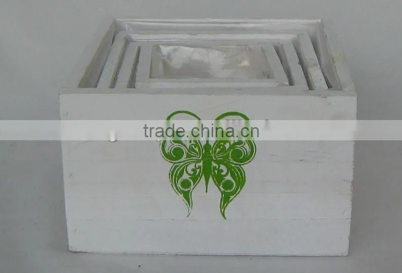 white wash square wooden flower pots