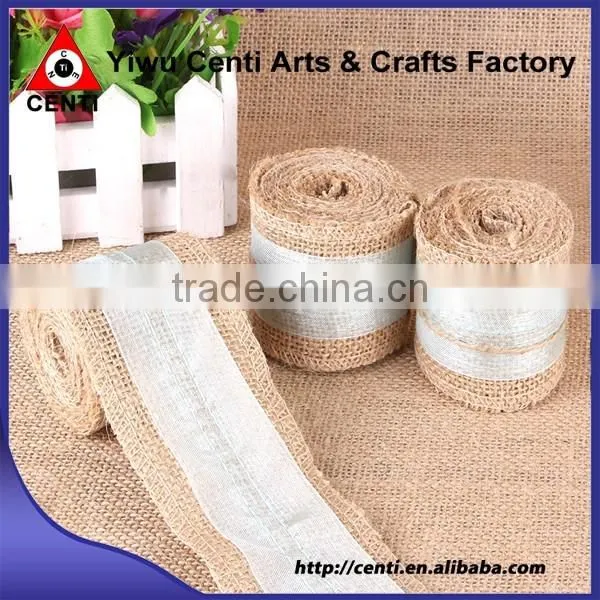 Natural Jute Hessian Burlap Ribbon with Lace Trims Tape Belting Strap Crafts