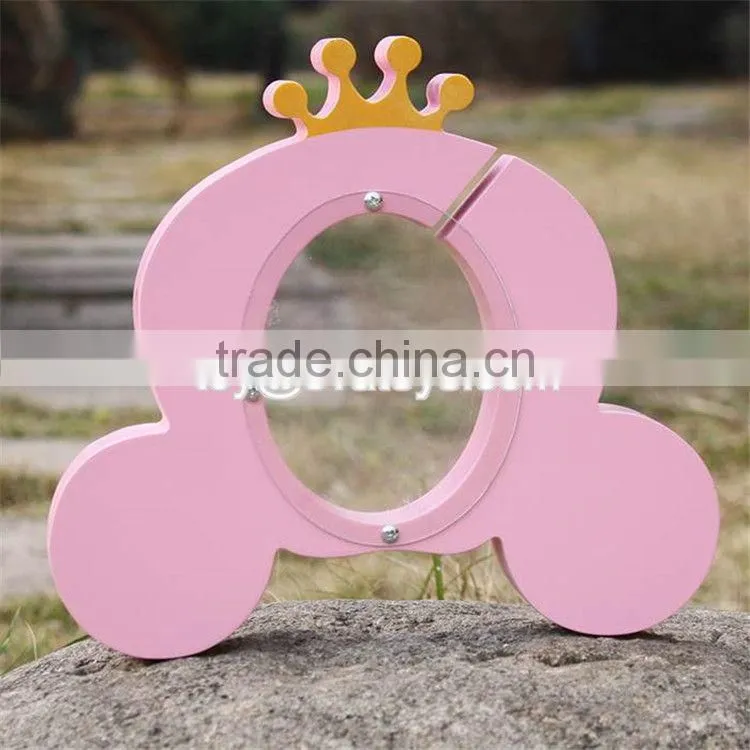 New design cute crown pink wooden girls piggy bank W02A255