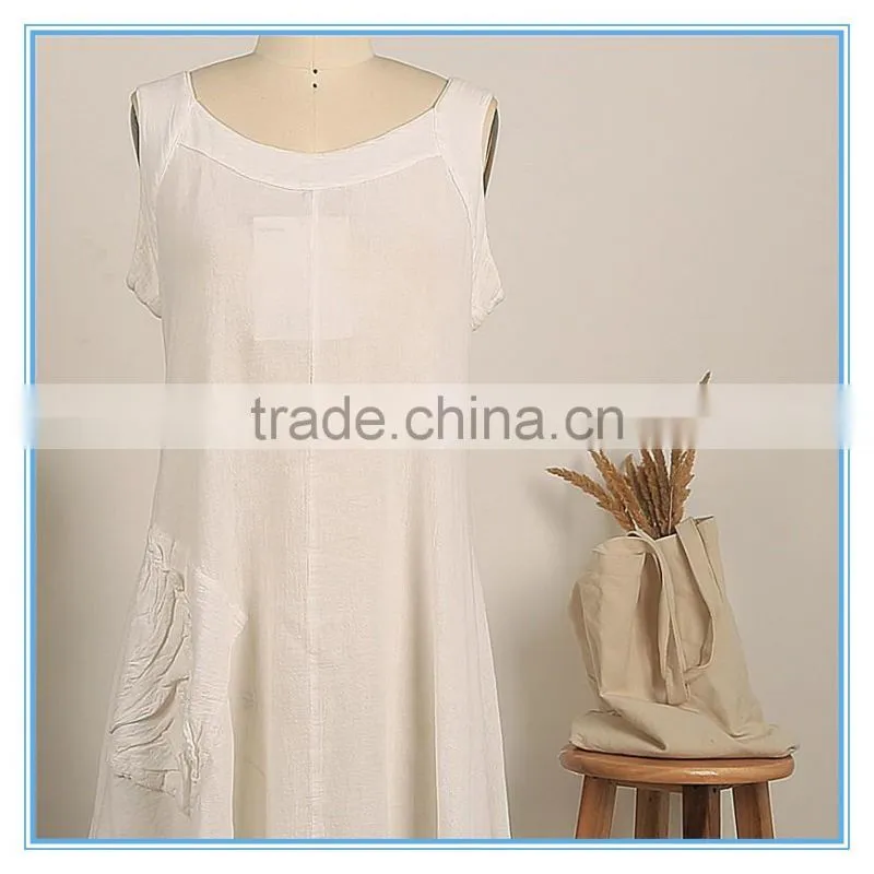 Summer Women Elegant Sleeveless Linen Cotton Asymmetrical Beach Dress