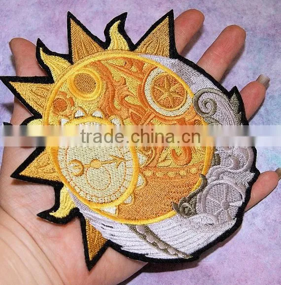 Custom high quality embroidered creative sun patch for clothes embroidery patch made in china choose size/color