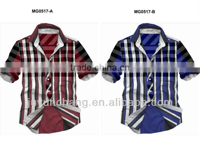 2014 new style yarn dyed short sleeve casual shirt